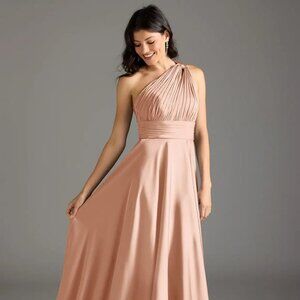 Azazie Charlize  Stretch Rose Gold A-Line One Shoulder Stretch Satin Size 8